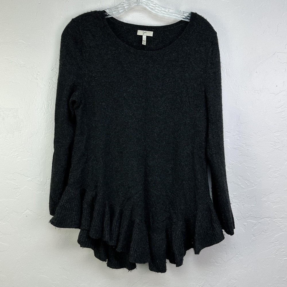 Joie Sweater Womens Small Charcoal Gray Wool Cashmere Ruffle Hem Pullover Peplum